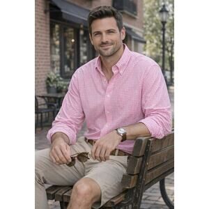 J McLaughlin Pink Gingham Oxford Shirt Men’s XL Preppy Classic